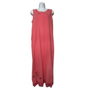 Blue Cactus Maxi Dress Jacket Set Sunwashed Beachy Cotton Linen Women's Large
